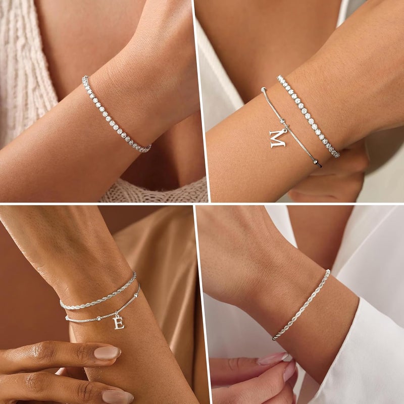 JIAOGE Valentines Day Gifts for Her Kids - Dainty Gold Bracelets for Women Personalized Gold/Silver Initial Bracelet Stack Stackable Rope Box Chain Tennis Bracelets for Girls Jewelry Set - Image 3